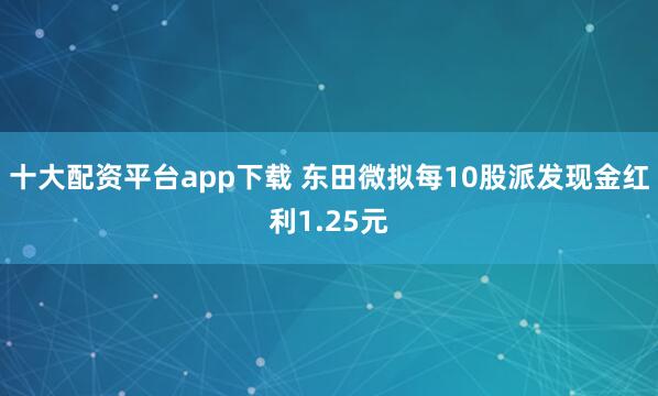 十大配资平台app下载 东田微拟每10股派发现金红利1.25元