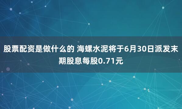股票配资是做什么的 海螺水泥将于6月30日派发末期股息每股0.71元