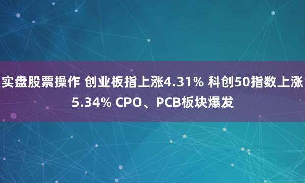 实盘股票操作 创业板指上涨4.31% 科创50指数上涨5.34% CPO、PCB板块爆发